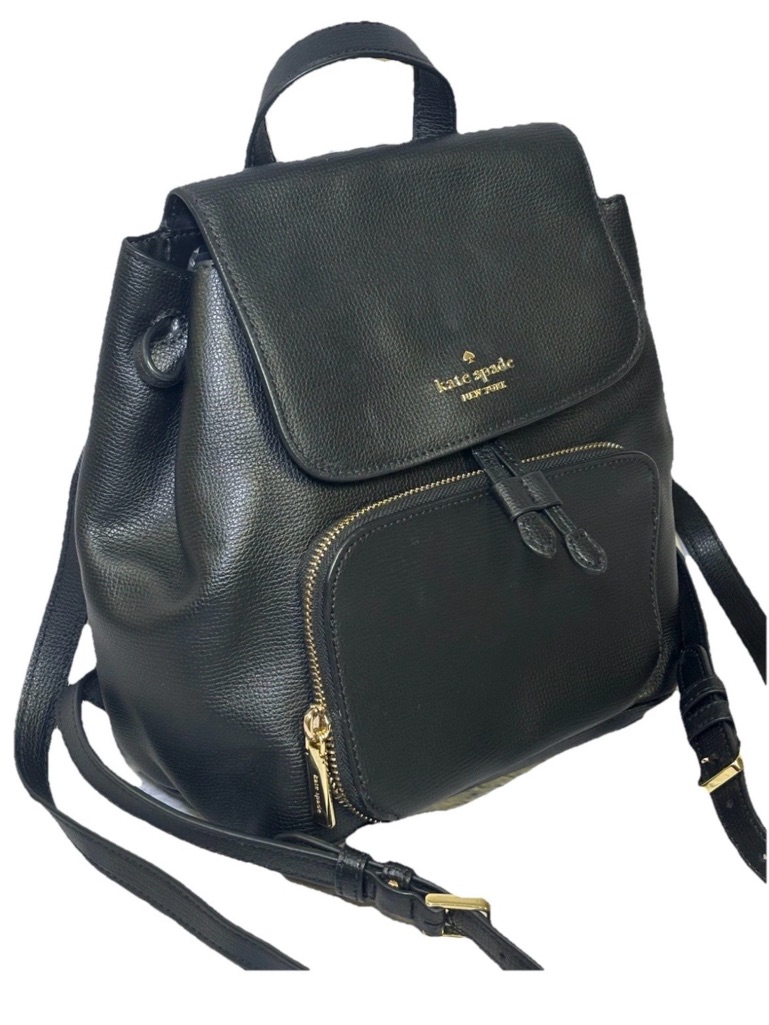 Like New Kate Spade Kristi Medium Flap Refined Grain Leather Black Backpack